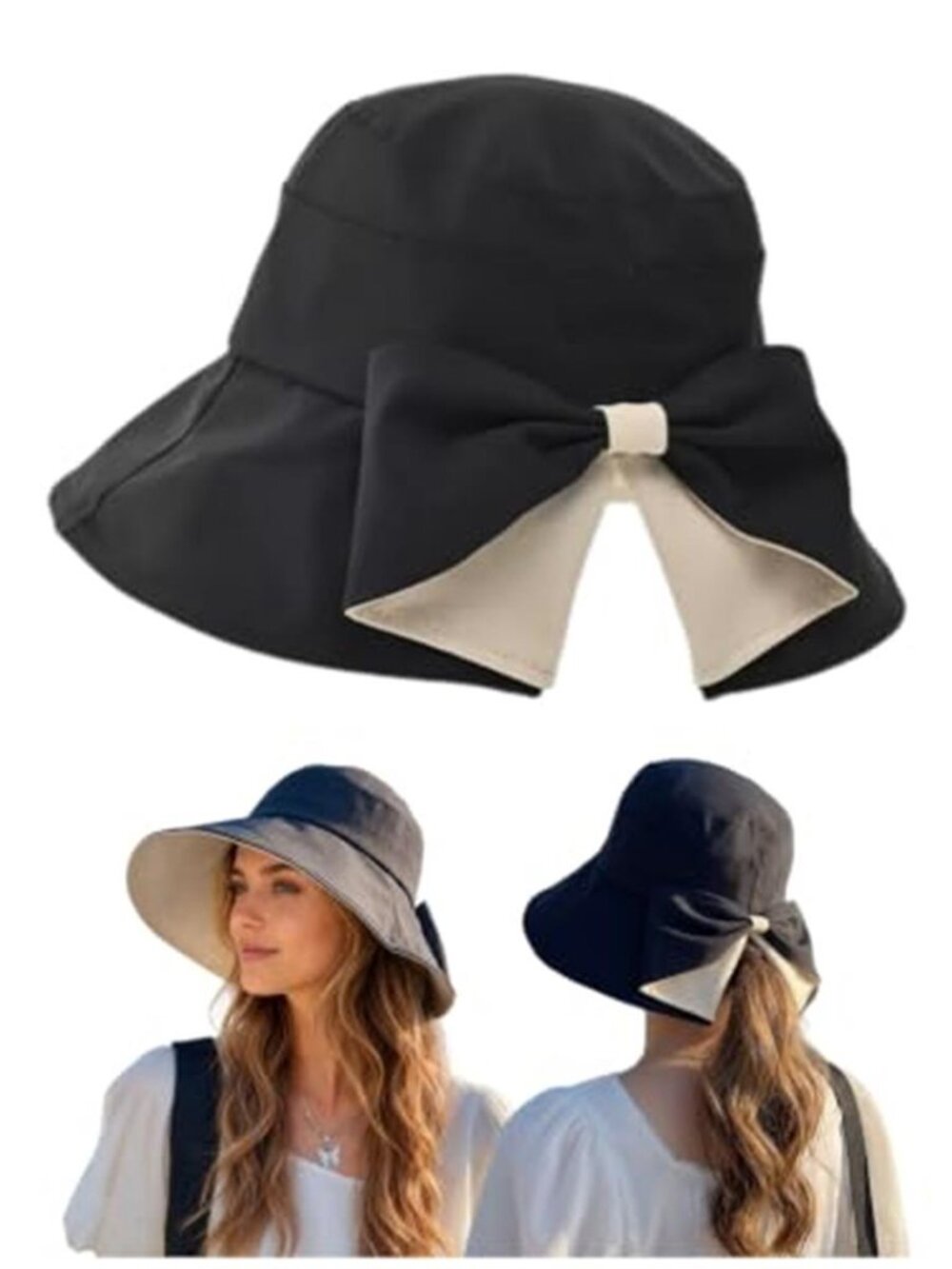Women's Bowknot Wide Brim UPF50+ Foldable Travel Beach Sun Hat